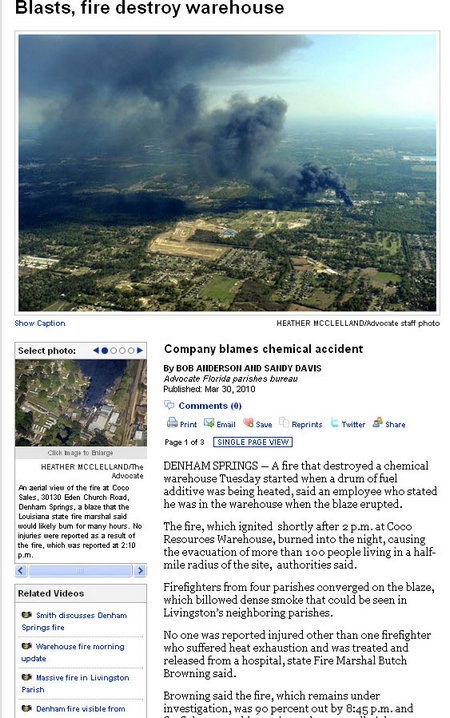 denham springs cocos chemical warehouse explosion