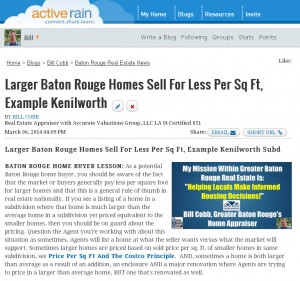 Larger Baton Rouge Homes Sell For Less Per Sq Ft, Kenilworth Subd