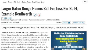 Larger Baton Rouge Homes Sell For Less Per Sq Ft, Kenilworth Subd